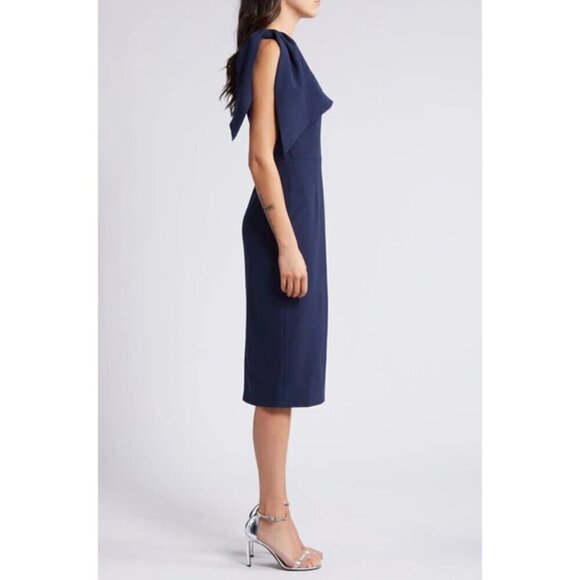 DRESS THE POPULATION Tiffany One-Shoulder Midi Dress in Midnight Size X-Large - Picture 2 of 12